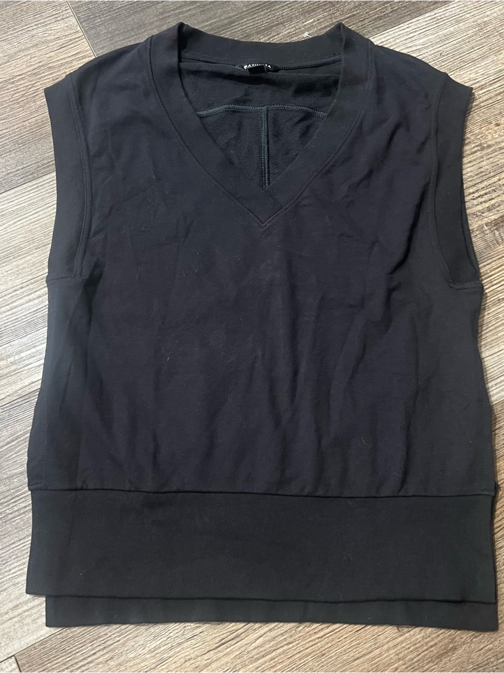 Athleta Black V Neck Sleeveless Tunic Sweatshirt Vest XS Side Slits